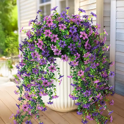 Long hanging with 132 eyes (deep purple + red lotus)Artificial Hanging Purple Dendrobium Orchid, Faux Trailing Plant with Vivid & Durable Hues, Spring/Summer Decor for Indoor & Outdoor Use — Great for Garden, Window Sill. SummerVibes