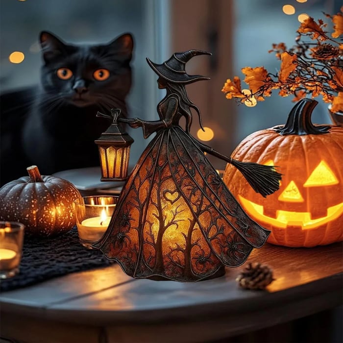 🧹 Halloween Witch Lamp — Gothic Glow for Spooky Souls 👻