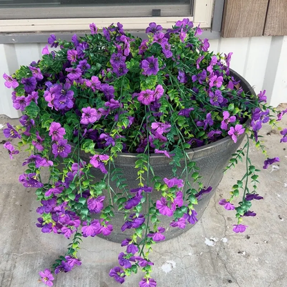 Long hanging with 132 eyes (deep purple + red lotus)Artificial Hanging Purple Dendrobium Orchid, Faux Trailing Plant with Vivid & Durable Hues, Spring/Summer Decor for Indoor & Outdoor Use — Great for Garden, Window Sill. SummerVibes