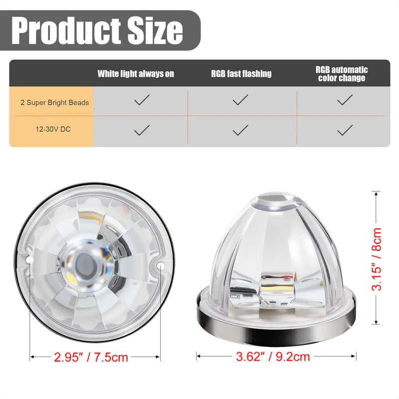 Lens LED Watermelon Lights For Trucks Side Marker Turn Signal Strobe Waterproof Chassis Lighting With Stainless Steel Bezel For Kenworth Peterbilt Freightliner Marine Boat Trailer