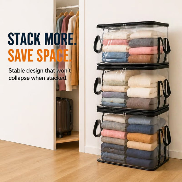 🎁2026 New Upgrade-Large Clear Thick Plastic Storage Box with Hinged Lid