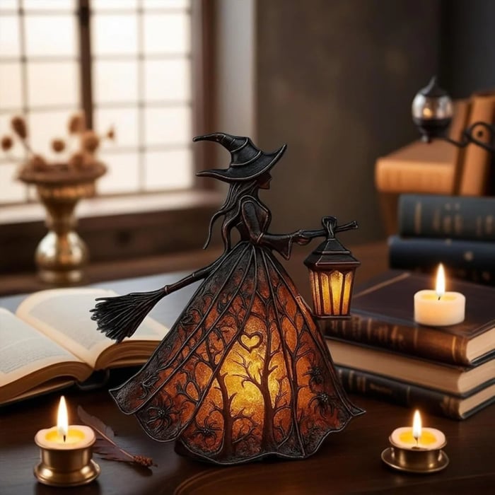 🧹 Halloween Witch Lamp — Gothic Glow for Spooky Souls 👻