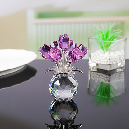 Crystal Colourful Rose Figurine with Vase