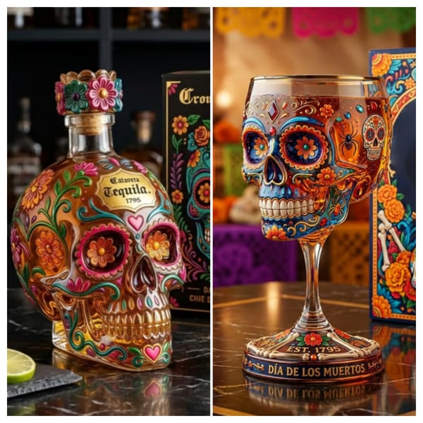 HOT SALE 49% OFF - Day of the Dead Limited Edition Tequila Bottle & Goblet – Limited Edition Art Glass