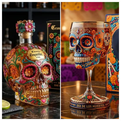 HOT SALE 49% OFF - Day of the Dead Limited Edition Tequila Bottle & Goblet – Limited Edition Art Glass