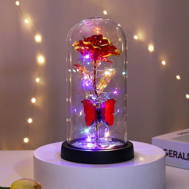🔥Last day 50% discount – 🌹Eternal butterfly rose in glass dome with LED lighting✨