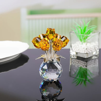 Crystal Colourful Rose Figurine with Vase
