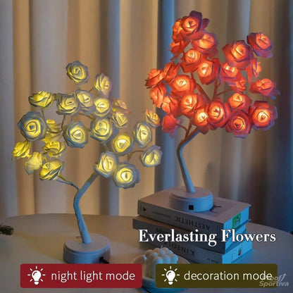 LED Rose Flower Tree Lamp - USB/Battery Powered Tabletop Decor Gift
