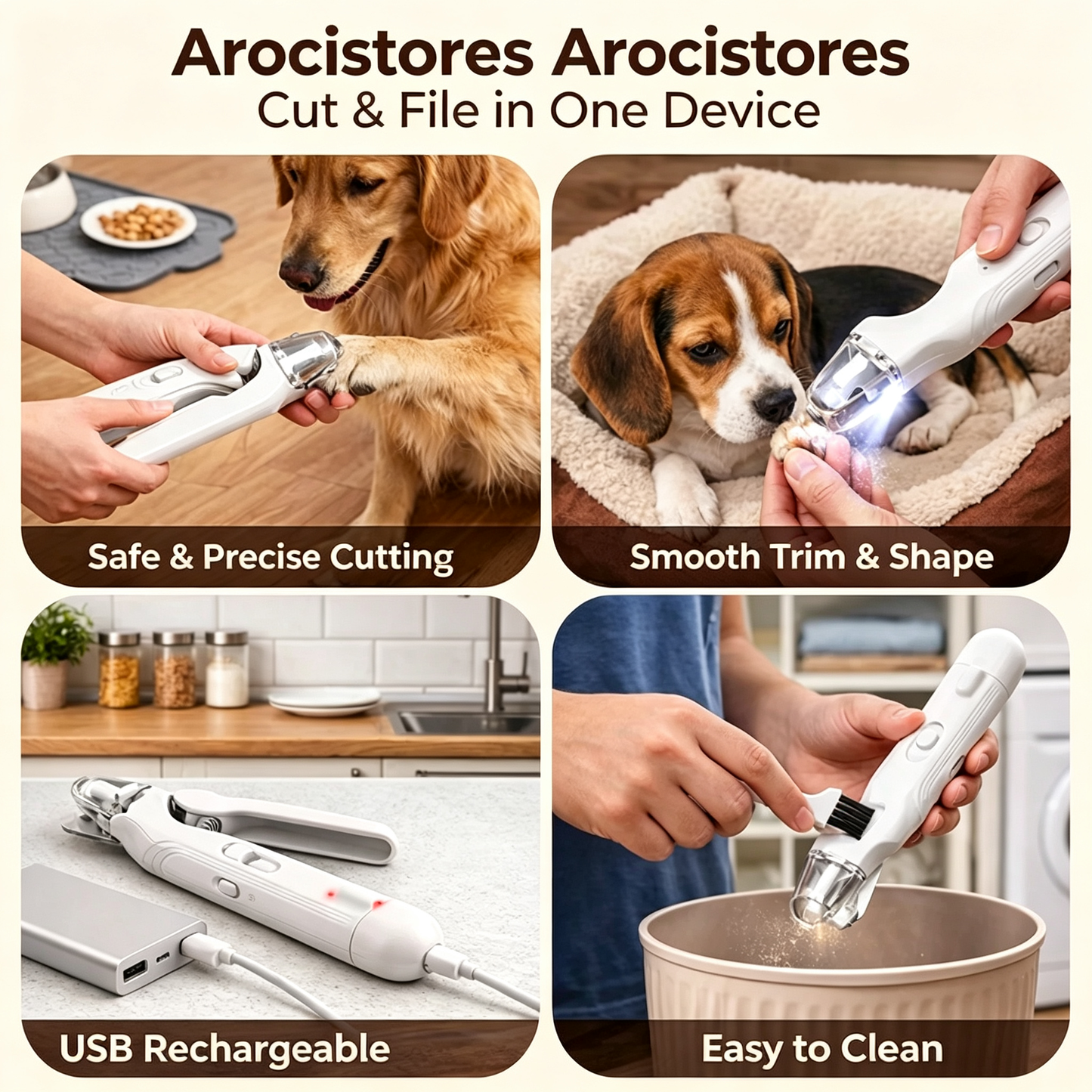 The 2-in-1 design prevents injury to your pet when trimming nails.