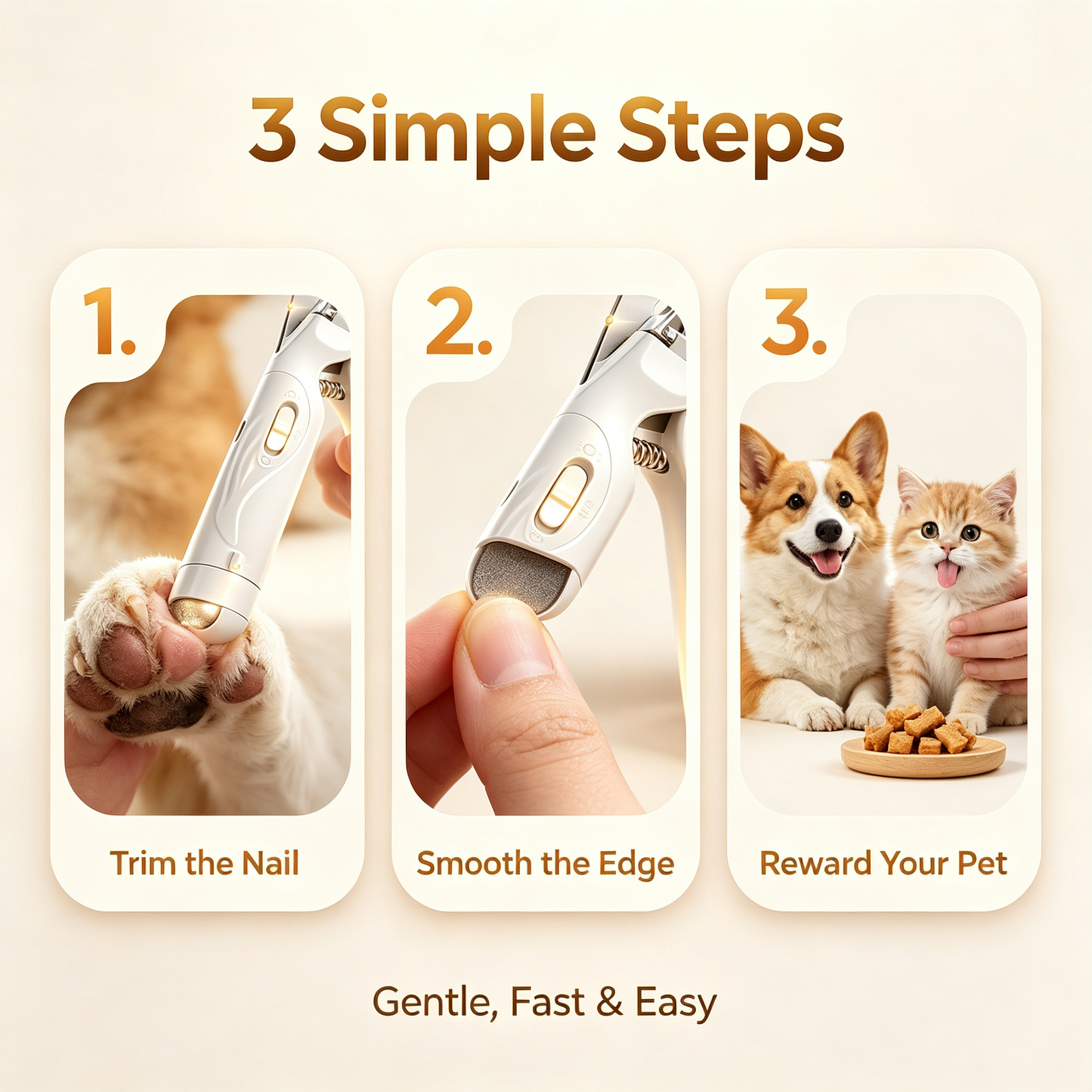 The 2-in-1 design prevents injury to your pet when trimming nails.