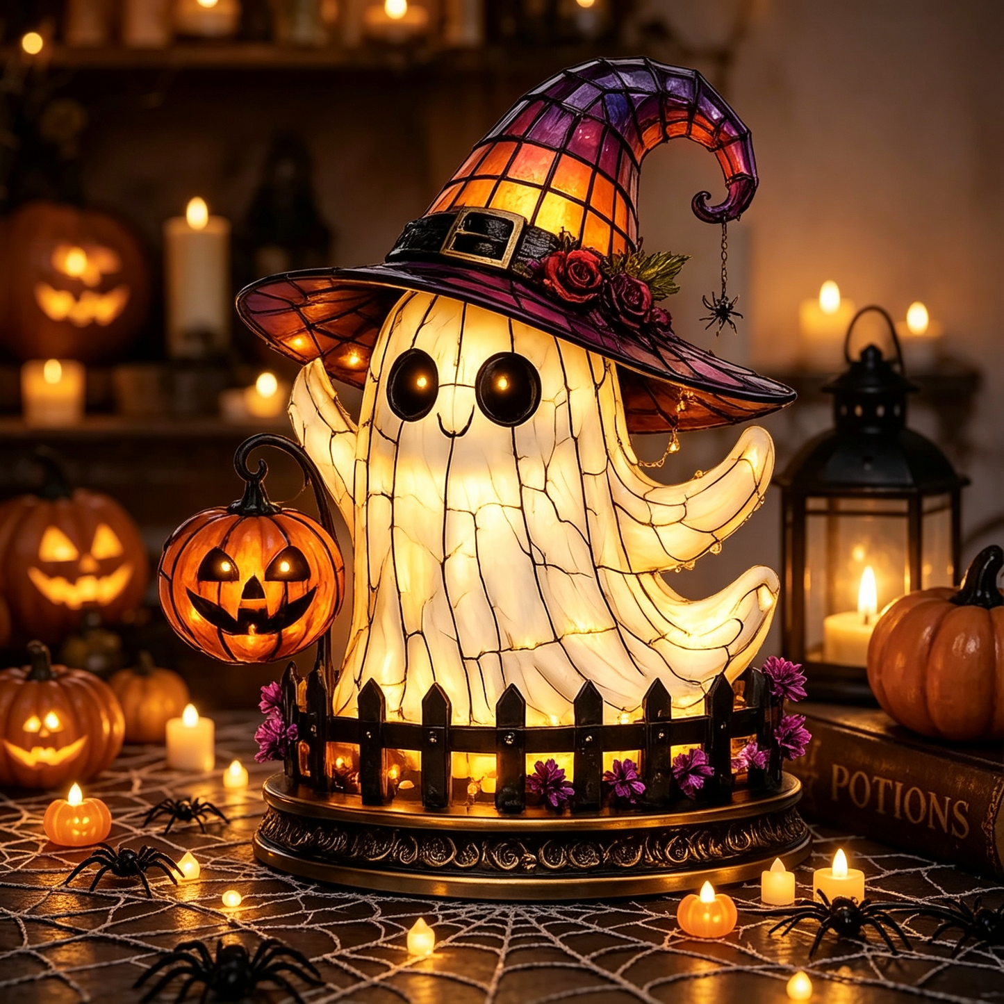🔥Exclusive Limited Item 👍🔥49%OFF🐈 Gothic Stained Glass Witch Black Cat Table Lamp | Halloween Witch Hat Night Light Decor