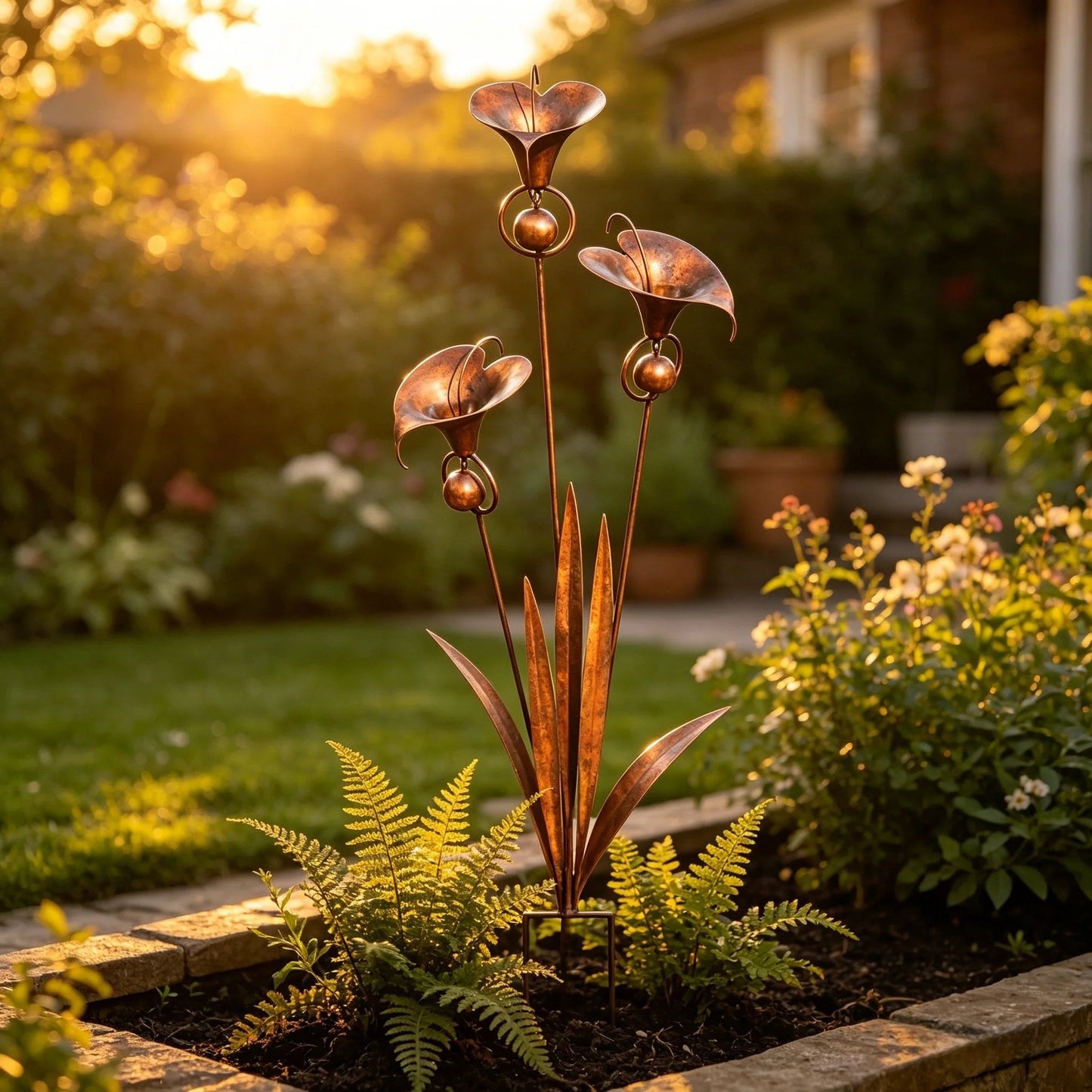 🏡Flamed Three Calla Lilies Garden Stake with Bells