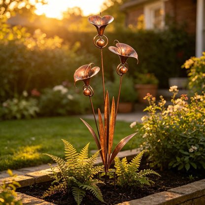 🏡Flamed Three Calla Lilies Garden Stake with Bells