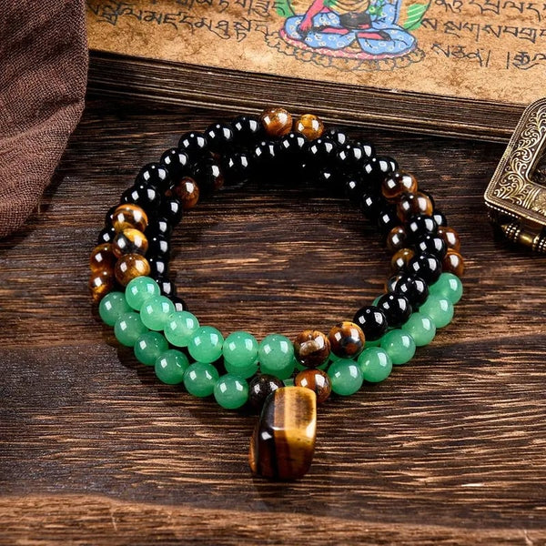 Tiger Eye & Obsidian & Green Aventurine Triple Protection Bracelet