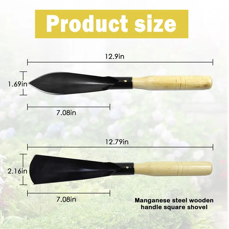 2 Counts Garden Shovel Garden Pointed with Pointed Tip and Flat Tip, Garden shovel made of black manganese steel and having a wooden grip., necessary Gardening Tools for Easy Plant Cultivation