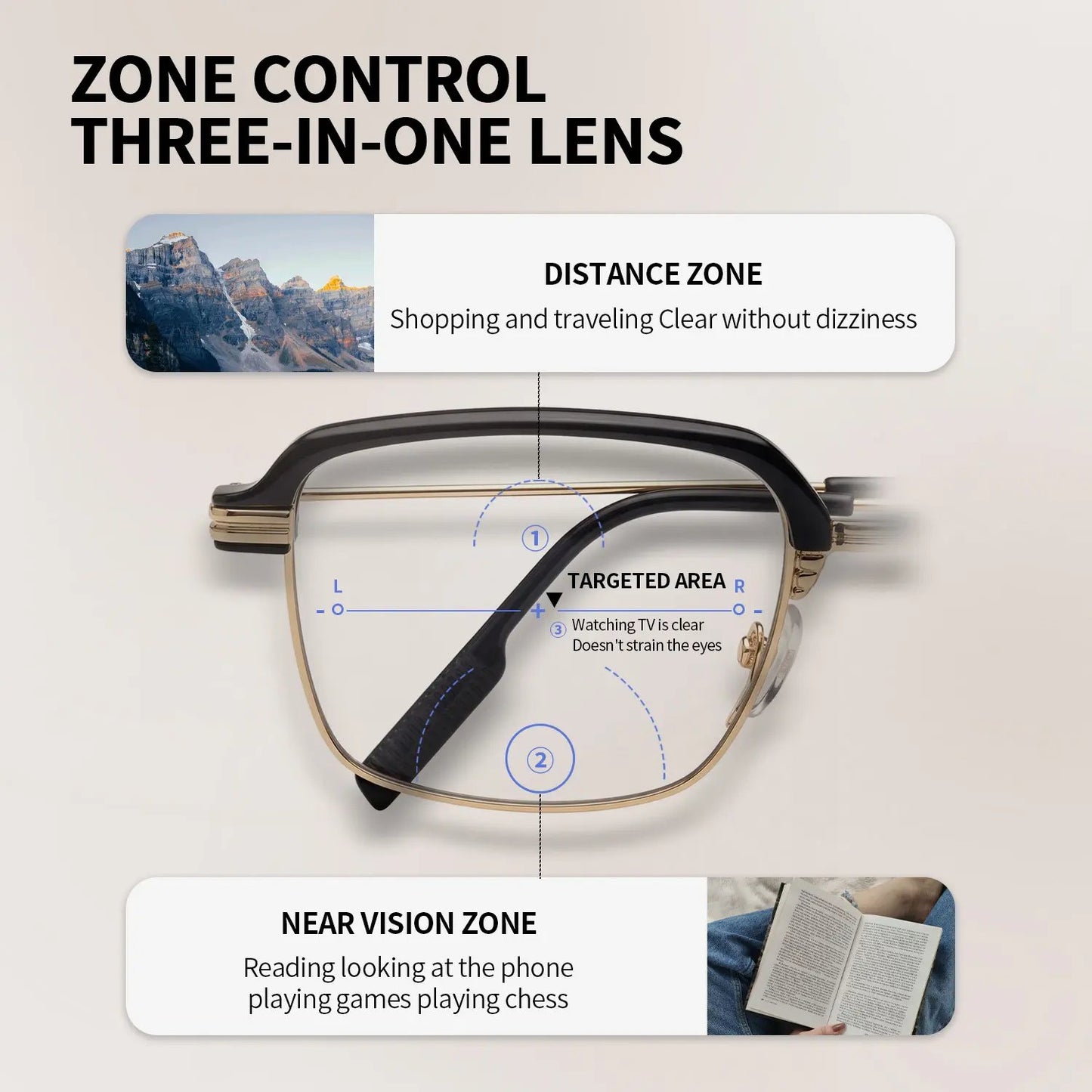 Stylish photochromic prescription glasses for men and women, anti-blue light, anti-fatigue, and sophisticated women's reading glasses.