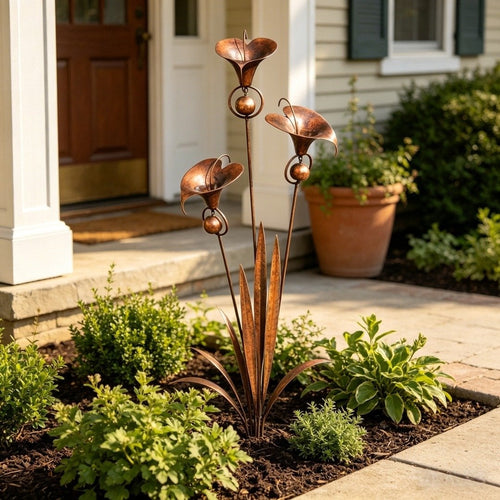🏡Flamed Three Calla Lilies Garden Stake with Bells