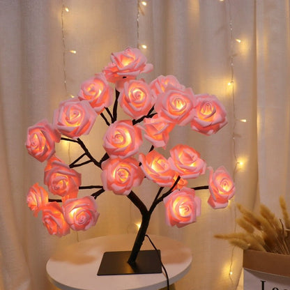 LED Rose Flower Tree Lamp - USB/Battery Powered Tabletop Decor Gift