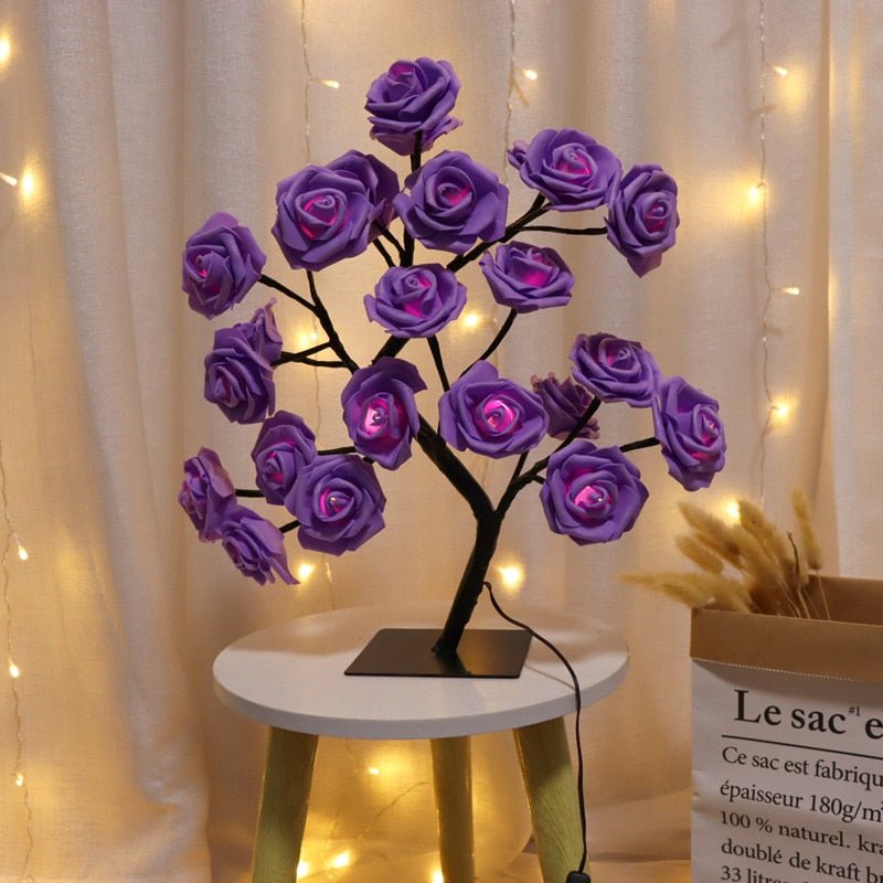 LED Rose Flower Tree Lamp - USB/Battery Powered Tabletop Decor Gift