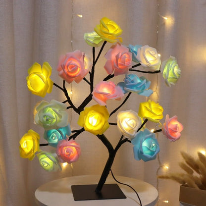 LED Rose Flower Tree Lamp - USB/Battery Powered Tabletop Decor Gift