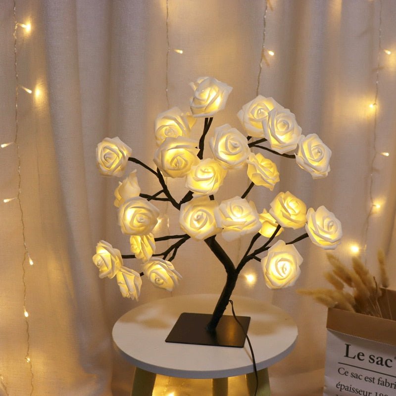 LED Rose Flower Tree Lamp - USB/Battery Powered Tabletop Decor Gift