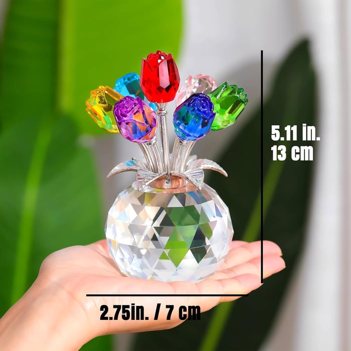 Crystal Colourful Rose Figurine with Vase