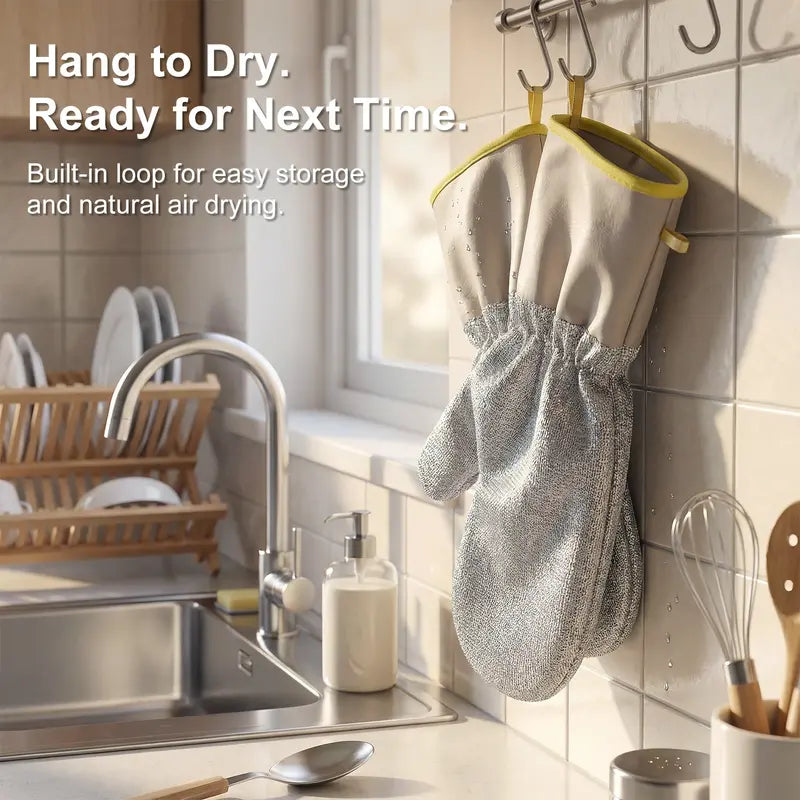 2Pcs Wire Dishwashing Gloves, Waterproof PVC2pcs Liner Scrubber Gloves,Non-Scratch Cleaning Gloves for Kitchen, Reusable & Durable, Protect Hands & Cookware#SummerWins #DealsForYouDays