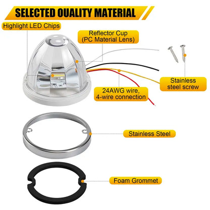 Lens LED Watermelon Lights For Trucks Side Marker Turn Signal Strobe Waterproof Chassis Lighting With Stainless Steel Bezel For Kenworth Peterbilt Freightliner Marine Boat Trailer