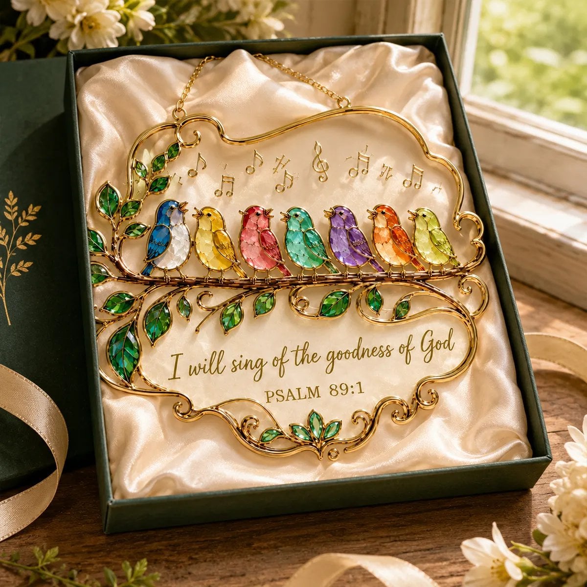 🐦🎶 Psalm 89:1 Songbird Window Suncatcher | Faith Decor with Colorful Birds & Scripture 🕊️✨