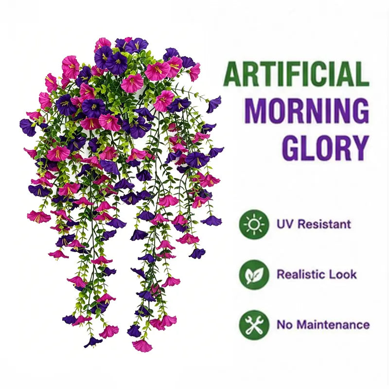 2pcs Hanging Artificial Morning Glory Vine - UV-Resistant Plastic Fake Flowers with Flower Design, Backyard & Outdoor Decor, Home Office Home Supplies summerwins,summerwins