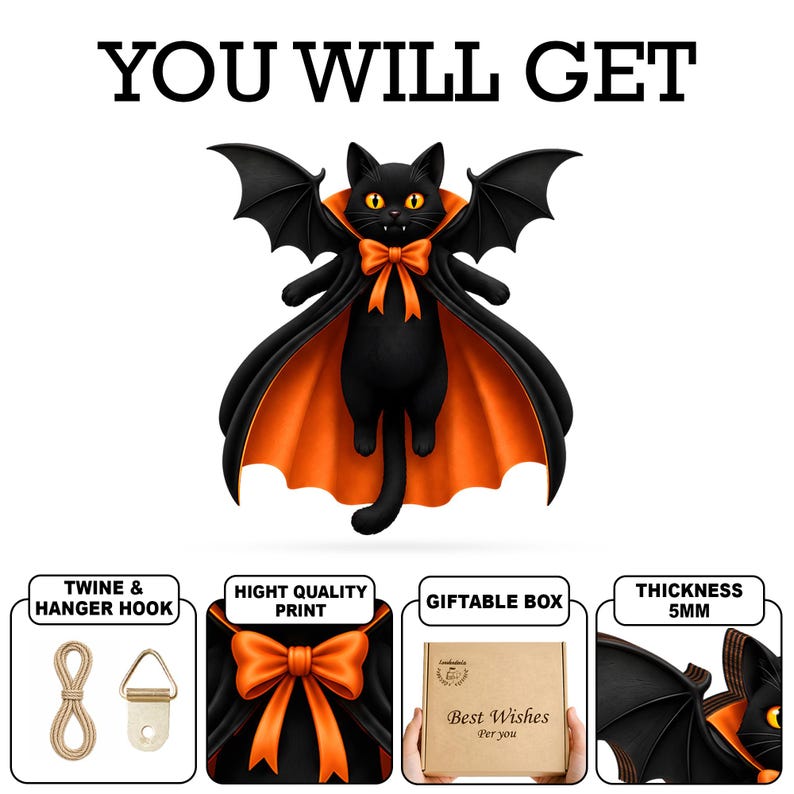 👻Halloween Black Cat Vampire Bat Wooden Sign🪵Spooky Witch Cat Sign, Halloween Front Door Decor, Gothic Wall Decor