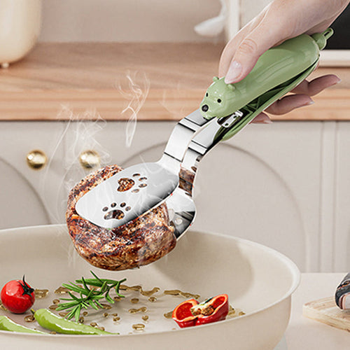 2-in-1 frying spatula tongs for home use, multifunctional for frying fish and steaks, kitchen pancake spatula, high-temperature resistant stainless steel