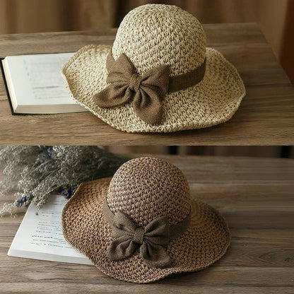 🎀 50% DISCOUNT 👒 | Straw Hat with Retro Bow – Foldable & Breathable for Summer