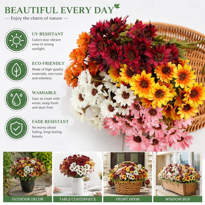 Artificial Outdoor Sunset Mums Flowers - UV resistant