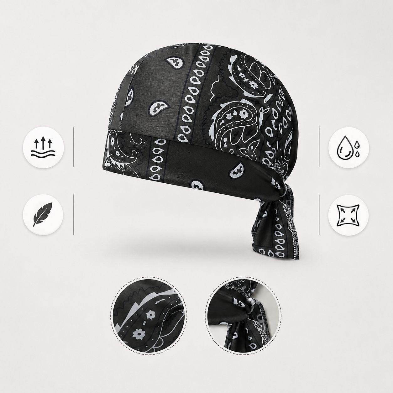 New European and American style stretch fabric amoeba pirate hat for cycling, sports, cashew nut headband, men's and women's headscarf hat